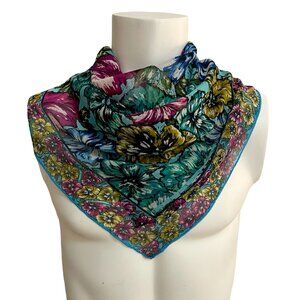 Vintage Perry Ellis Silk Scarf Made in Japan Floral 32 x 32